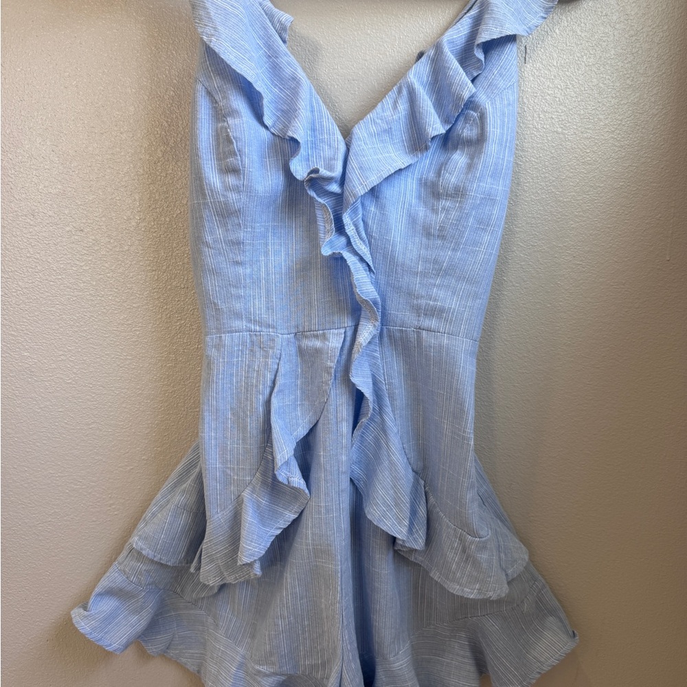 Simple Light Blue Ruffle Mini Dress - Picture 2 of 5